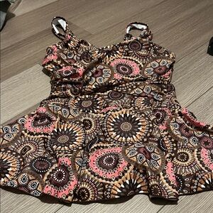 Women’s Brown & Pink Printed Swim Tankini Top